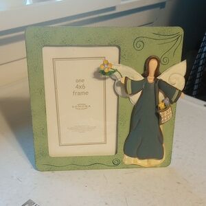 Vintage Angel Tabletop Frame, Metal & Glass, Flowers, Green Blue White 4x6 Photo